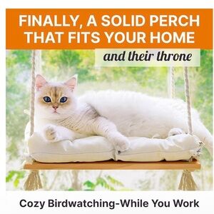 Cat Window Perch with Industrial Grade Suction Cups, solid pine wood Hammock Bed